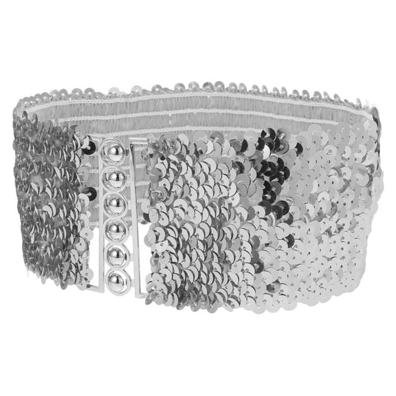 PAMINGONO Waistband Fashion Women Dress Belt Silver Sequin 1Pcs 19X2.8X0.4In