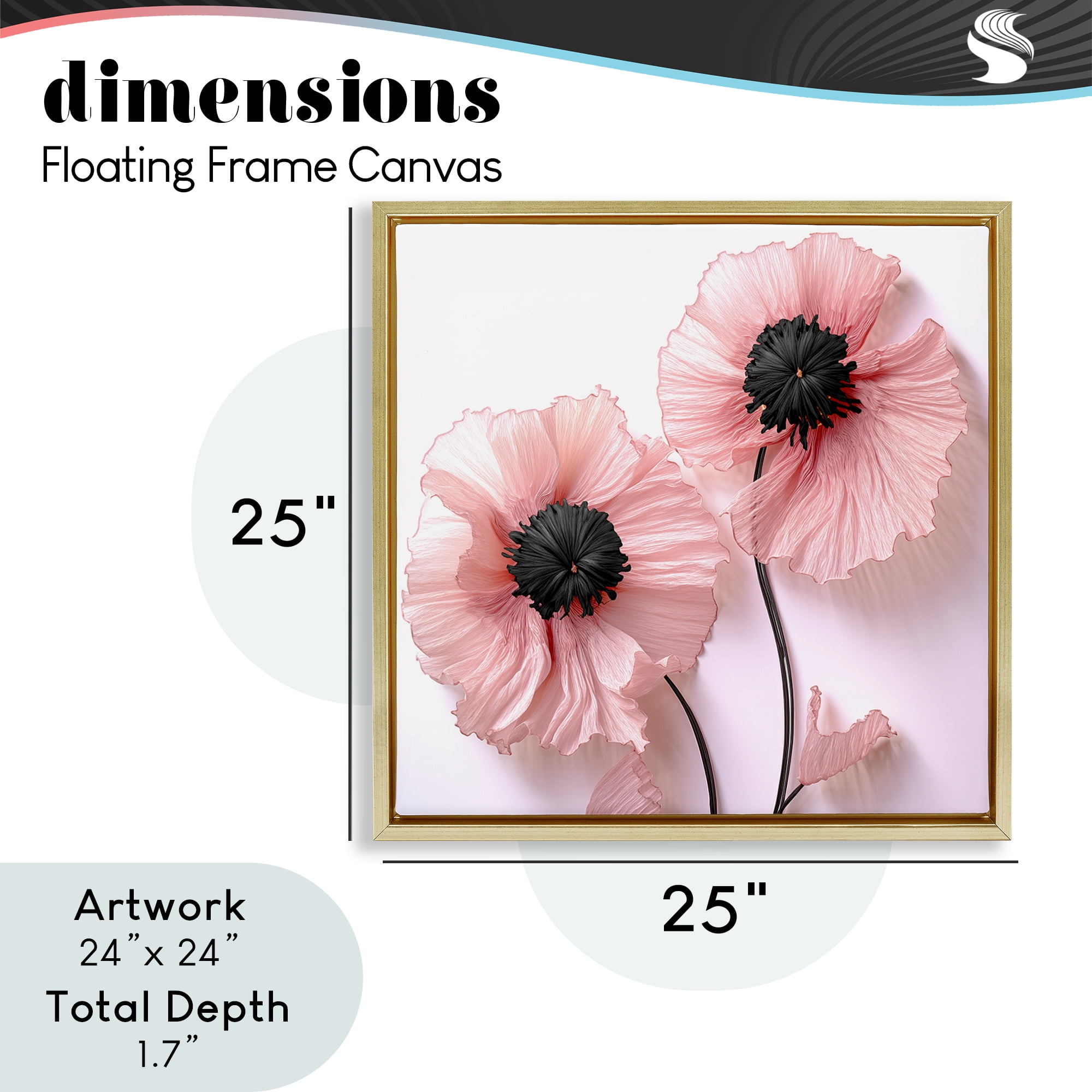 Properly Pink Poppies Gold Framed Floater Canvas Wall Art, design by Sasha