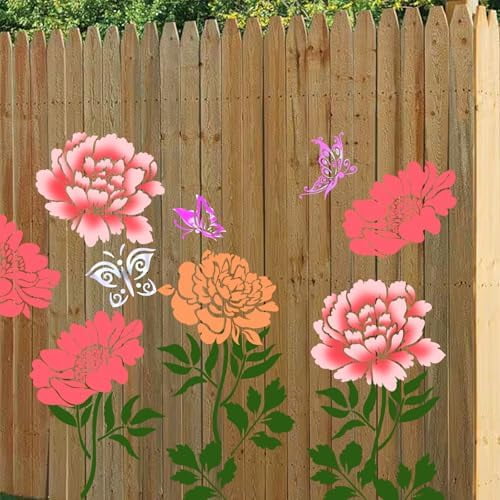 Large Fence Flower Stencils for Painting on Garden Wall Wood Floor Canvas Paper Furniture Reusable Floral Painting Stencil with Butterfly Decor$$Art & Craft