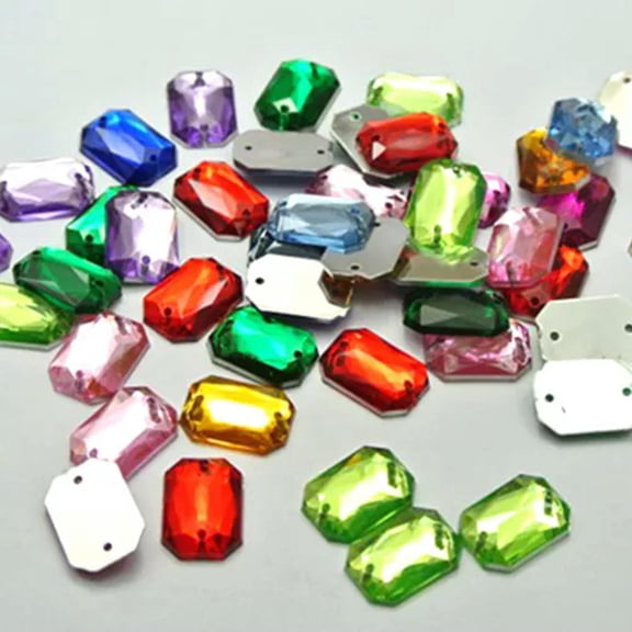U8MO 100 Flatback Acrylic Rectangle Sewing Rhinestone Gem Button 10X14mm Sew on beads-Mixed Colour