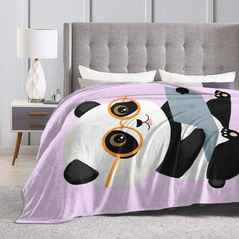 Panda Flannel Plush Blanket - Soft Pink Throw For Girls & Women, 50" X 65"