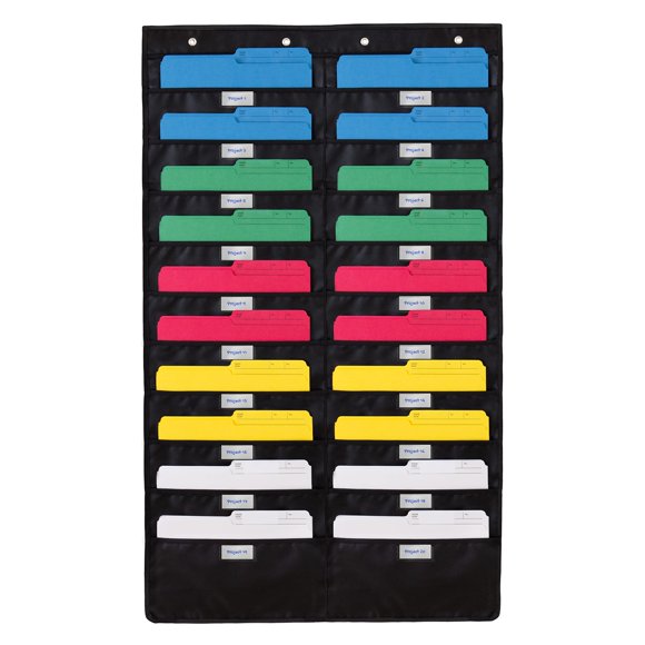 WallDeca Hanging File Organizer | Letter-Sized, Storage Pocket Chart for Office and School, Wall Mount Hanging File Holder (20 Pockets with Nametag)