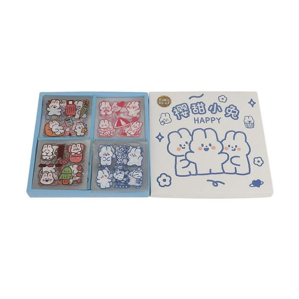 Notebook Sticker 100 Pieces Delicate Cute Cartoon Pattern DIY Boxed Stickers for Scrapbooking Diary Cards Crafts Sakura Sweet Bunny(PET Waterproof)