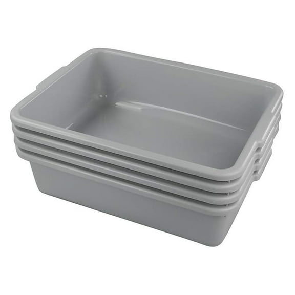 Plastic Dish Tubs 4-Pack, 22L Bus Box Tote - Grey - Heavy Duty Wash Basin for Restaurants, Hotels, Storage, Cleaning, Pet Feeding