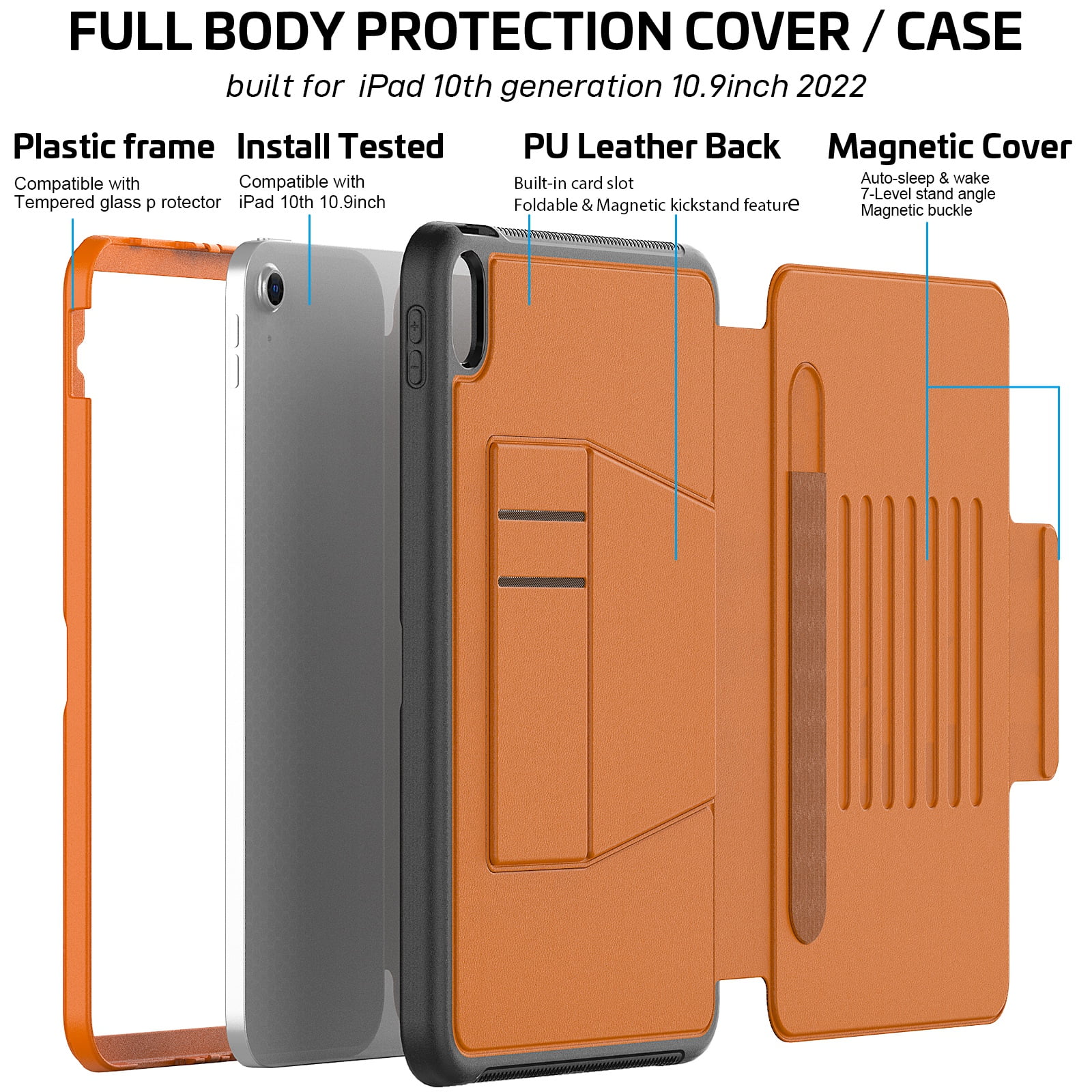 Dteck Case for iPad 11-inch (A16) 2025 / iPad 10th Generation 10.9-inch,Luxury Business Leather Smart Case Heavy Duty Rubber Card Holder Kickstand Folio Magnetic Cover with Pencil Holder,Khaki