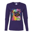 thumbnail image 3 of Funny Neon Pug | Dean Russo Art Animal Lover Womens Long Sleeve T-Shirt, Purple, Medium, 3 of 6