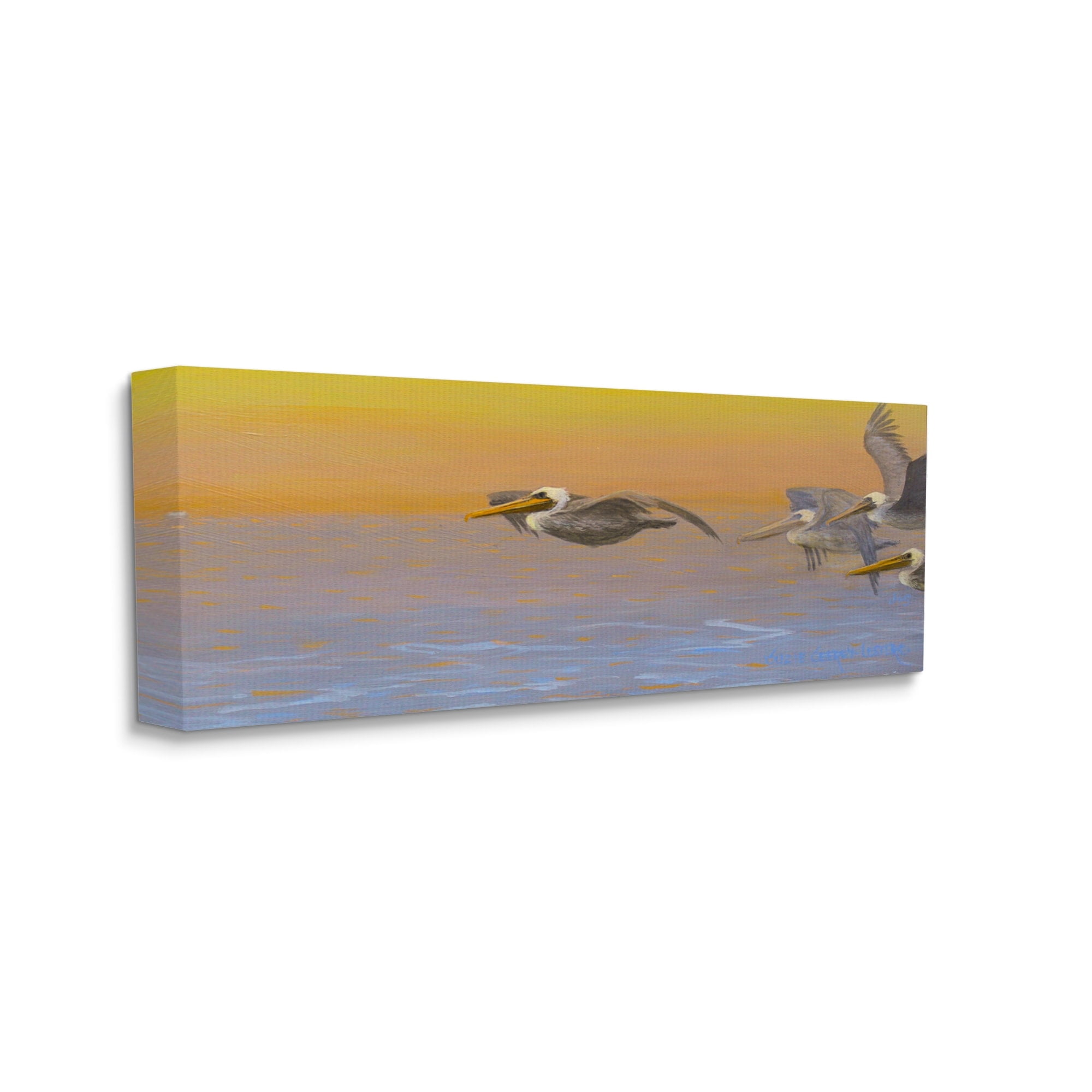 Stupell Industries Pelicans Flying Ocean Sunrise Coastal Painting Gallery Wrapped Canvas Print Wall Art