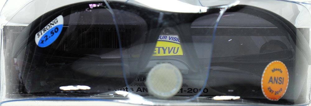 Safety Vu Bifocal Polarized Safety Glasses Black Frame with Gray Lens Tint +2.50 Magnifier.