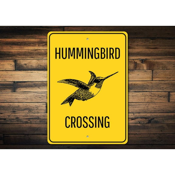 Hummingbird Crossing Novelty Sign, Metal Wall Decor - 10x14 inches
