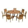 thumbnail image 5 of Grade-A Teak Dining Set: 7 Seater 8 Pc: 72" Round Table And 7 Wave Stacking Arm Chairs Outdoor Patio WholesaleTeak #51WV1708, 5 of 6