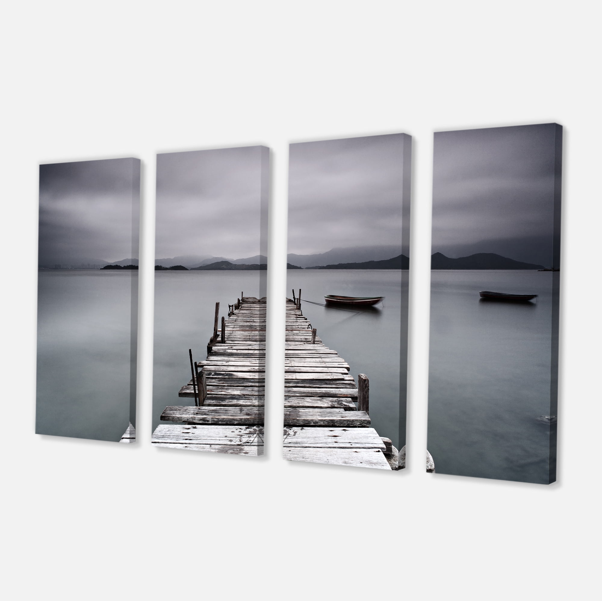 Designart 'Pier and Boats at Seashore ' Bridge Canvas Art Print