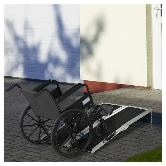 Wheelchair Ramp, 4ft, Aluminum, Portable, Non-Slip Surface, Black, for Steps, Doorways, Stairs