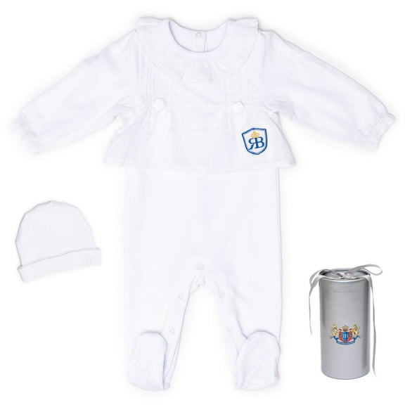 RB Royal Baby Organic Cotton Sleeve Footed Overall Footie with Hat in Gift Box (Forever Me) - 3-6 Month
