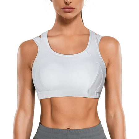 

Nebility Sports Bras for Women High Impact Racerback Full Coverage High Support Workout Bra Shock Control Padded(White OOL)