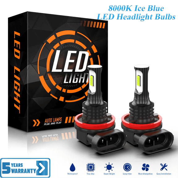 Upgrade H11/H8/H9 LED Bulb for Fog Lamp Foglight, 8000K Ice Blue, 3800LM Super Brightness Light Bulb, 1:1 Size No Adapter Needed Plug-n-Play, Canbus Ready, Pack of 2