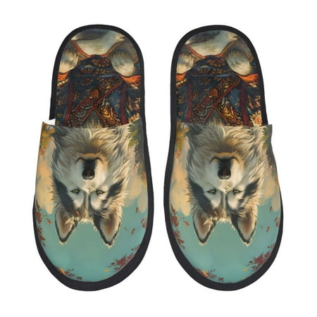 Balery Forest Maple Leaf Husky Slient Indoor Furry Fleece Comfort House Shoes Soft Non-Slip Home Shoes Cotton slippers House Slippers-- Medium