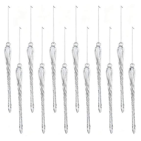 Christmas Icicle Ornaments, 12 Pack Clear Crystal Hanging Tree Decorations, Shatterproof Winter Party Supplies, 6.5 in