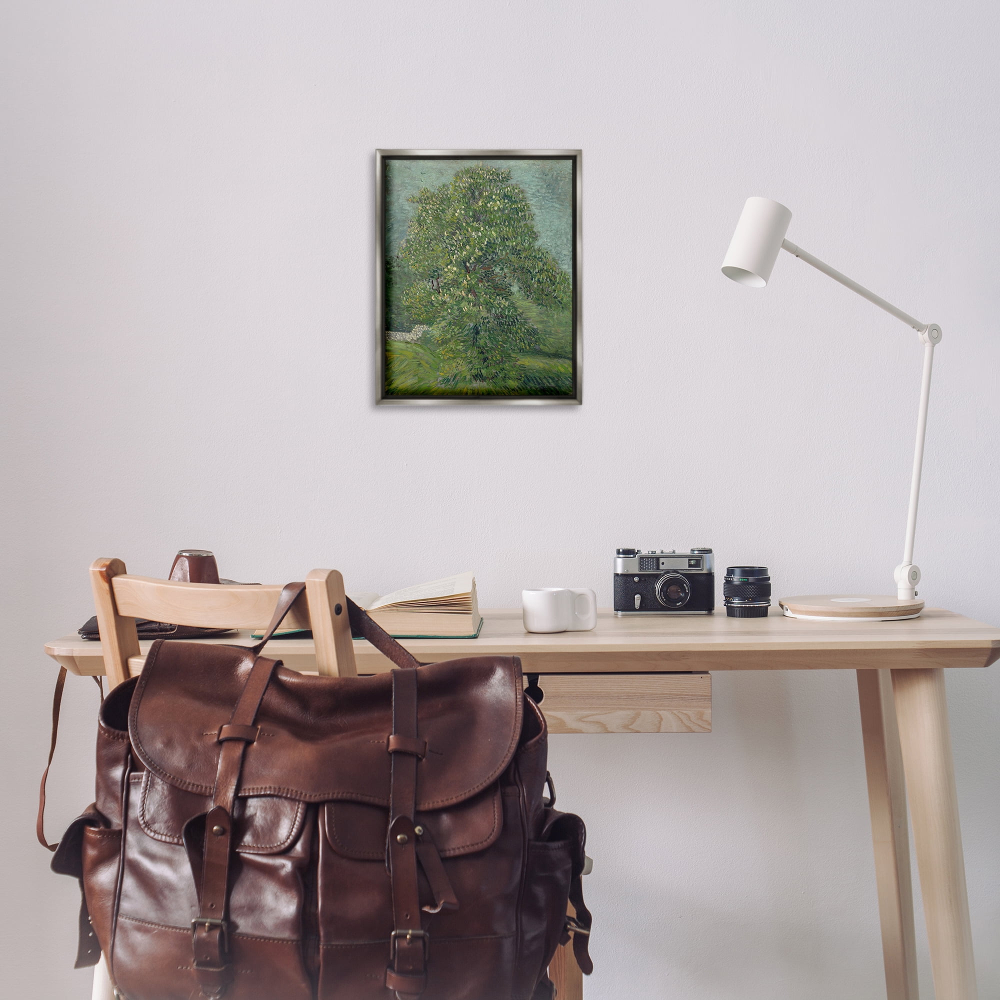 Stupell Industries Classic Blooming Horse Chestnut Landscape & Nature Painting Gray Floater Framed Canvas Art Print Wall Art, 17 x 21