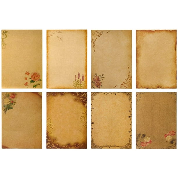 HTWW 64 feuilles de papier à lettres kraft motif fleur vintage papier à  motif marron écriture manuscrite A5 enveloppes papier pour carte de  remerciement lettre d'amour romantique 8,26 x 5,7 po 