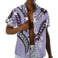thumbnail image 3 of Garronmavis Matching Vacation Outfits for Couples Polynesian Hibiscus Mens Button Down Shirt Soft Hawaiian Blouse Tops and Womens Sleeveless Dress Irregular Hem Tank Dress, 3 of 7