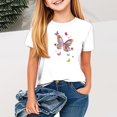 thumbnail image 2 of BXSRUTA Toddler Kids Girls Butterfly Graphic Tee Short Sleeve Crewneck T Shirt Soft Polyester Blend Casual Tops 1-13 Years, 2 of 5