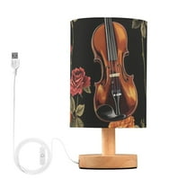 Bedside Desk Lamp LED Vintage Guitar and Rose Table Nightstand Lamps Warm Light Fabric Lampshade for Home Bedroom Office Living Room Decor