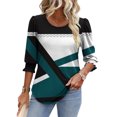 thumbnail image 5 of DeHolifer Womens Casual T-Shirts Strip Printed 3/4 Length Sleeve Smocked Cuffs Crewneck Summer Trendy T-Shirts Navy L, 5 of 8