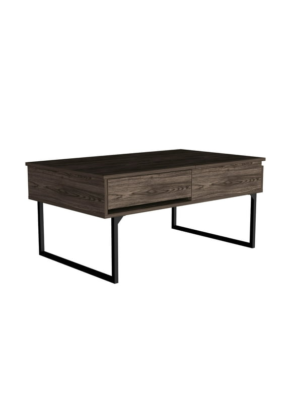 TUHOME Luxor Lift Top Coffee Table With Drawer -Dark Walnut