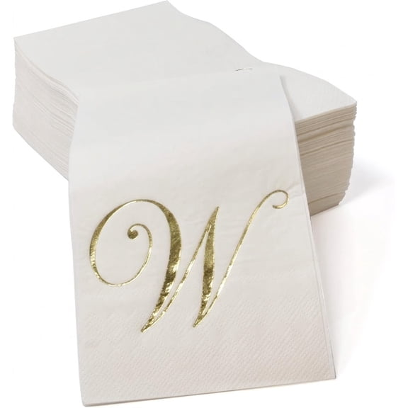 Gift Boutique Monogram Guest Napkins, Letter W Gold Foil, 100 Count, 2-Ply Disposable Paper Dinner Napkins for Wedding Party Bathroom Decor, White