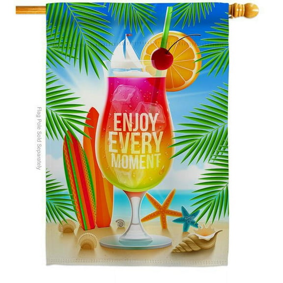 Breeze Decor H106101-BO Enjoy Every Moment Summertime Fun & Sun 28 x 40 in. Double-Sided Decorative Vertical House Flags for Decoration Banner Garden Yard Gift