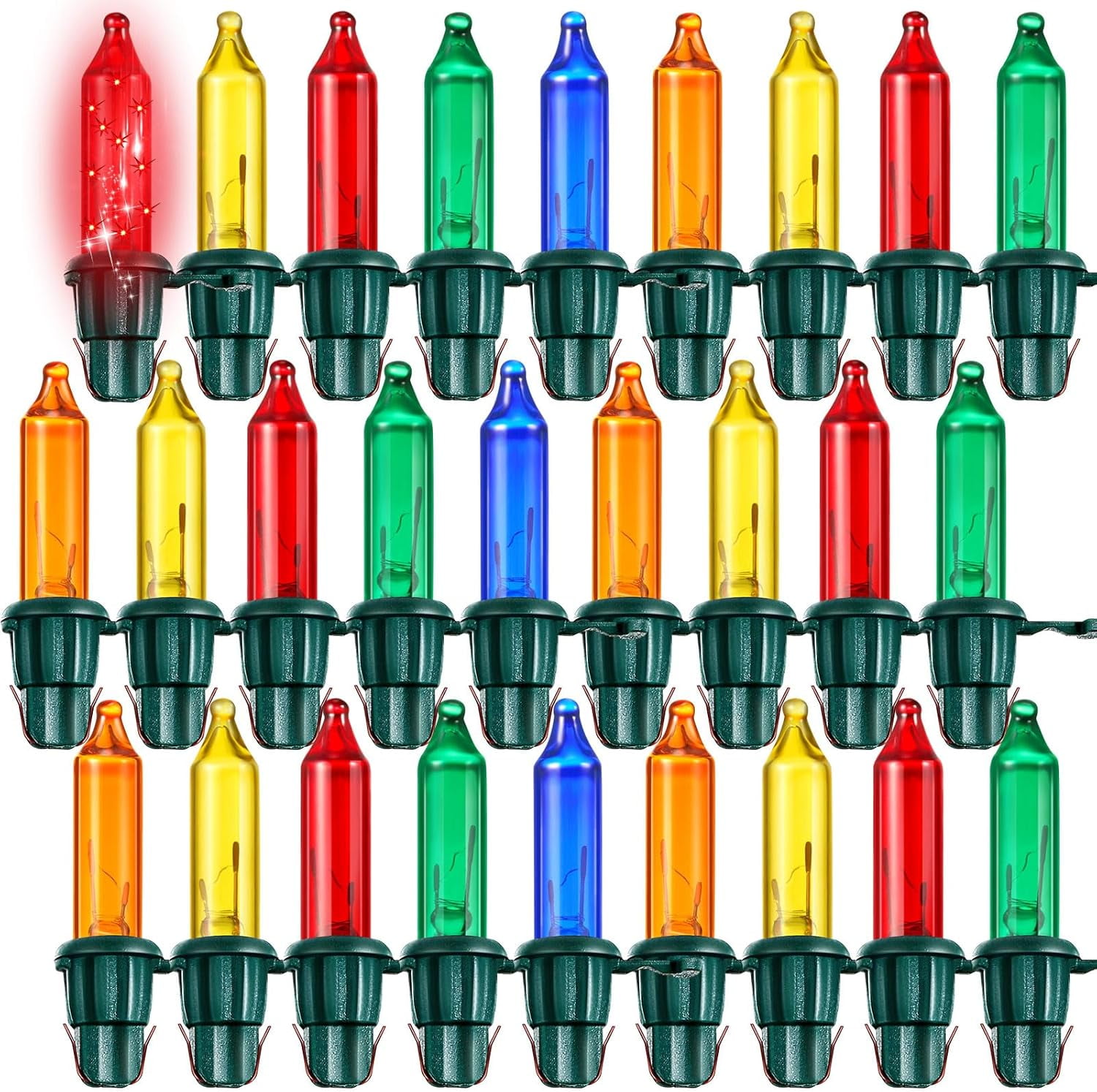 PYYAN-240 Pcs Christmas Replacement Mini Light Bulbs with Green Base Christmas Tree Incandescent Wire String Lights Replacement Bulbs for Xmas Indoor Outdoor Decoration(Multicolor,6v X 0.08a)