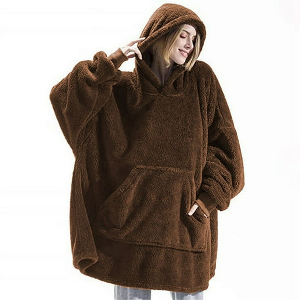 Sudadera con capucha de polar de doble cara, cómoda y holgada, para otoño e invierno, manta gruesa y portátil, ropa de hogar para parejas