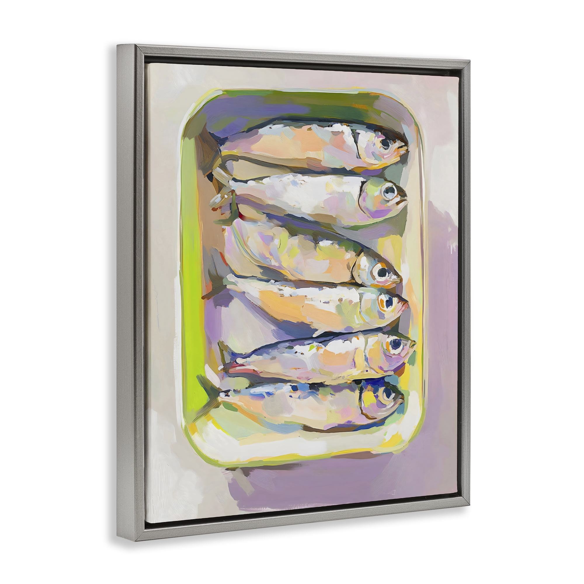 Stupell Industries Vibrant Hued Sardines Gray Framed Floater Canvas Wall Art, design by The Prints Vibe