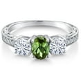 thumbnail image 3 of Gem Stone King 1.82 Cttw 7X5MM Oval Green Tourmaline and 5MM Round Moissanite 3-Stone Ring for Women | 925 Sterling Silver | Three Stone Wedding Engagement Anniversary Promise Ring for Women, 3 of 6