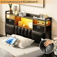 thumbnail image 4 of Aheaplus Twin Headboard with Drawer Storage and RGB LED Light, Twin Size Upholstered Headboard with Charging Station and Bookcase, for Bedroom/Dorm Room/Guest Room, Black Oak, 4 of 7