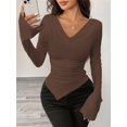 thumbnail image 6 of Women'S Long Sleeve Draped Neck Shirts Slim Fit Going Out Y2k Tops Blouses Fall Outfits Fashion Clothes Dark Brown XXL, 6 of 9