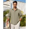 thumbnail image 3 of sogami Mens Linen Button Down Shirt Casual Cuban Guayabera Shirt Green Summer Shirt For Men, 3 of 7