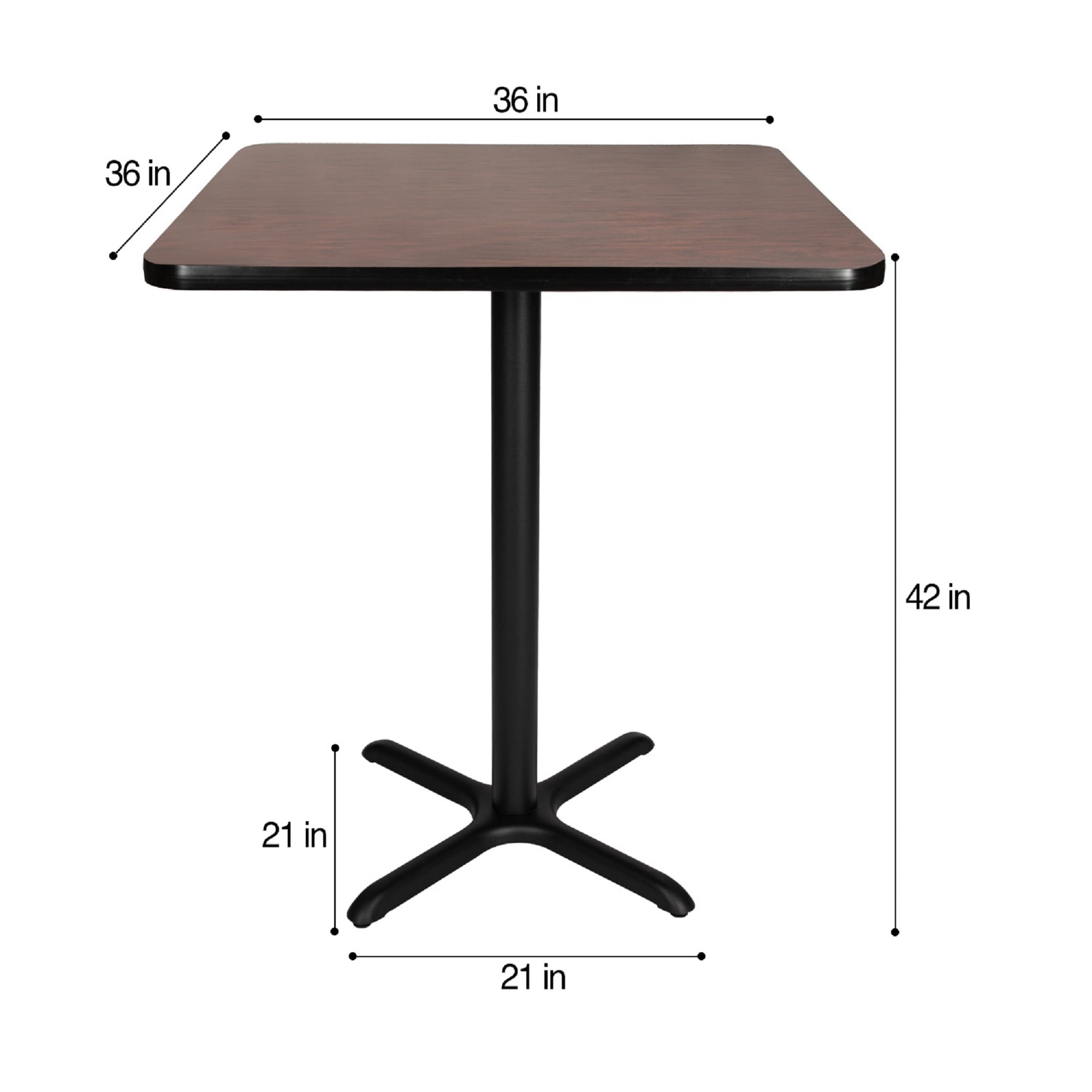 Hampden Furnishings Bennet Collection Steel Frame 36" Square Top, X Base, 42" Height Cafe Table, Black Frame/Mahogany Top