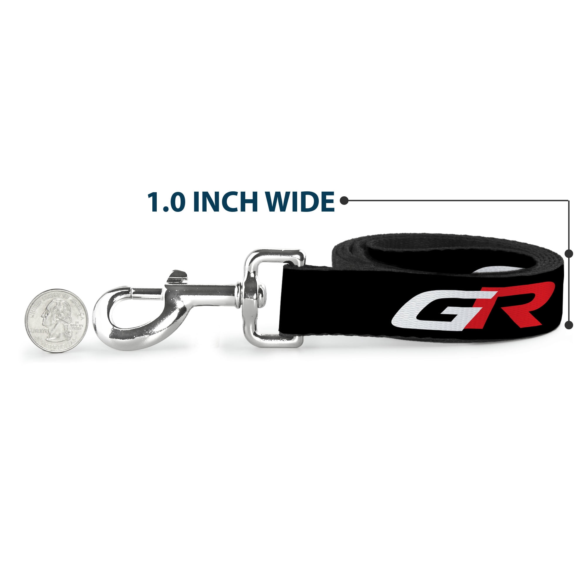 Toyota Pet Leash, Dog Leash, Toyota Gazoo Racing GR Logo and Text Black White Red, 6 Feet Long 1.0 Inch Wide