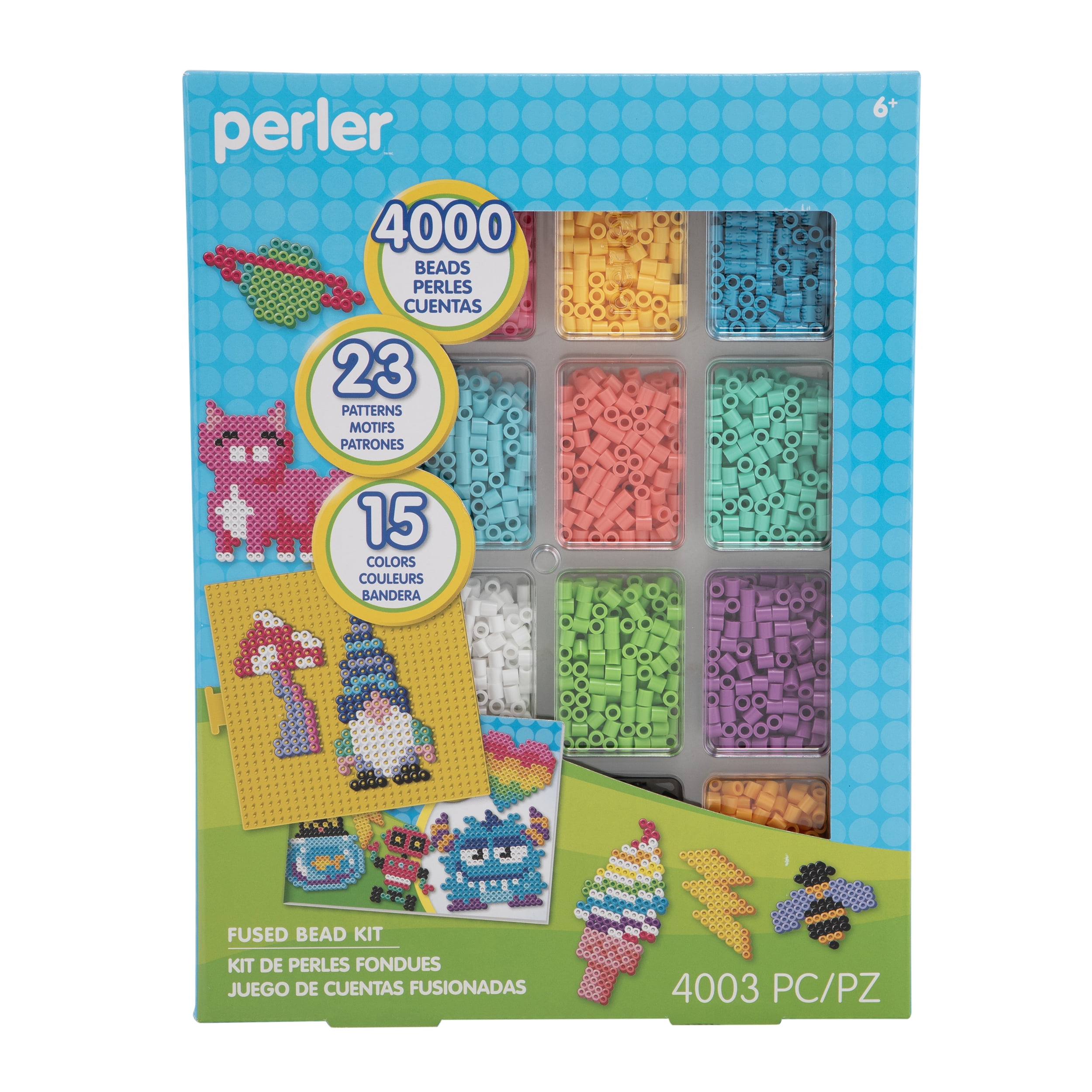 Perler Bead Tray Deluxe Kit with 4000 Beads, 15 Colors, 23 Patterns