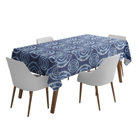 

S4Sassy Blue Tie & Dye Shibori Dining Table Cover Protector Printed Table Cloths For Parties Washable Table Cloths-56 x 104 Inches