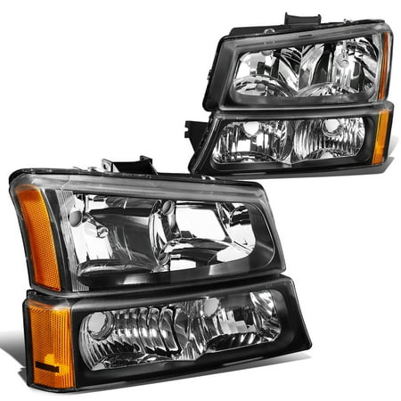 05 Chevy Silverado Headlights - For 2003 to 2006 Chevy Silverado / Avalanche 4Pcs Headlight+Bumper Lamp Black Housing Amber Corner 1 Gen 04 05 Left+Right