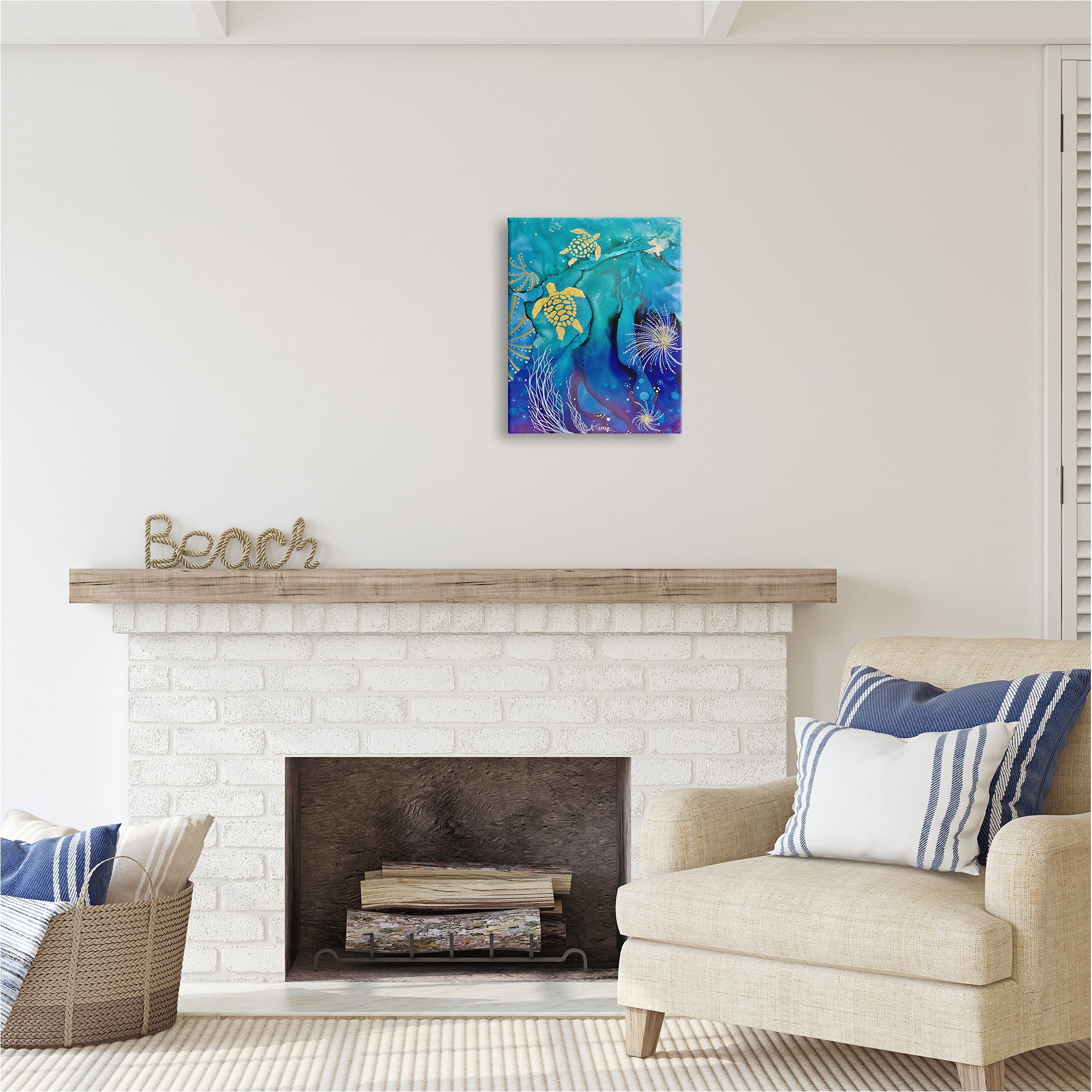Stupell Industries Abstract Blue Sea Turtles Abstract Painting Gallery Wrapped Canvas Art Print Wall Art, 16 x 20