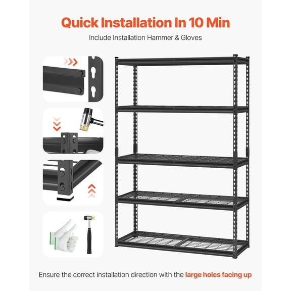 Heavy Duty Metal Storage Shelves, 5-Tier Adjustable Garage Shelving Unit – 2500 lbs Weight Capacity