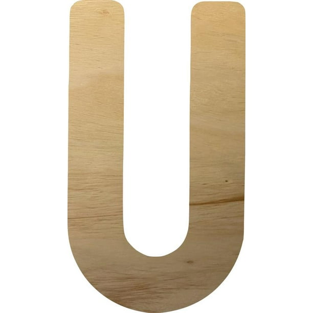 Bold Wooden Kids Letters, Unfinished Craft 12'' tall Wood Letter U, DIY