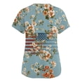 thumbnail image 5 of Women V Neck Short Sleeve Scrub Top with American Flag and Floral Print Lightweight Breathable Fabric Workwear Uniform Cyan L, 5 of 5