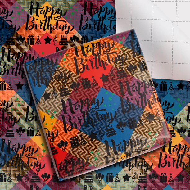 Birthday Wrapping Paper for Boys Girls Kids Men Women Colorful Plaid