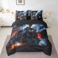 thumbnail image 2 of jejeloiu Modern Train Print 7-Piece Bedding Comforter Set,Retro Transport Vehicles King Bedding Sets,Black Orange Bed Sheets For Teens,Super Cozy Room Decor Reversible, 2 of 8