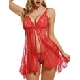 thumbnail image 1 of Pyjama en Dentelle pour Femmes Nuisette Babydoll Florale G-String, Rouge, 1 of 5