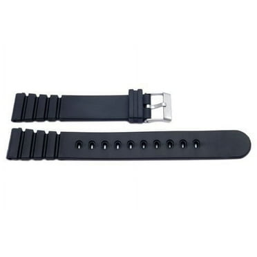 20mm Long Casio Style Black Rubber Watch Band with Stainless Steel Buckle